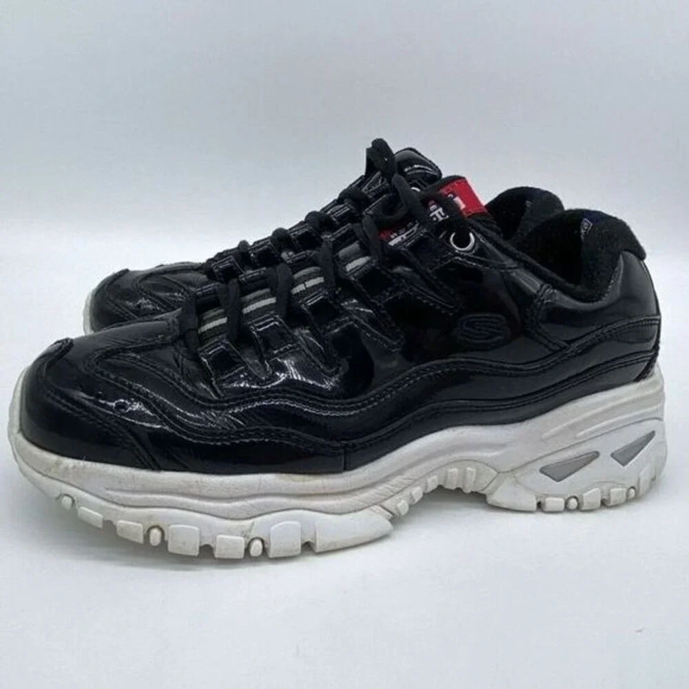 Skechers Shoes Womens 8.5 Black Leather Energy Thriller Knight Sneakers Ladies